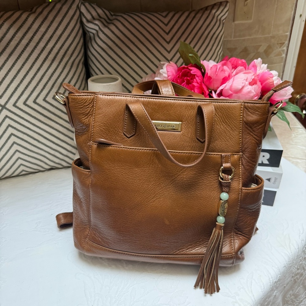 Lily Jade Soft Leather  Convertible Diaper Bag/ Backpack with Tassel